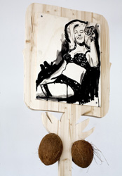 Phillip Zaiser Gordons-4 wood, coconut, black ink, ca. 250x70x20 cm 2009